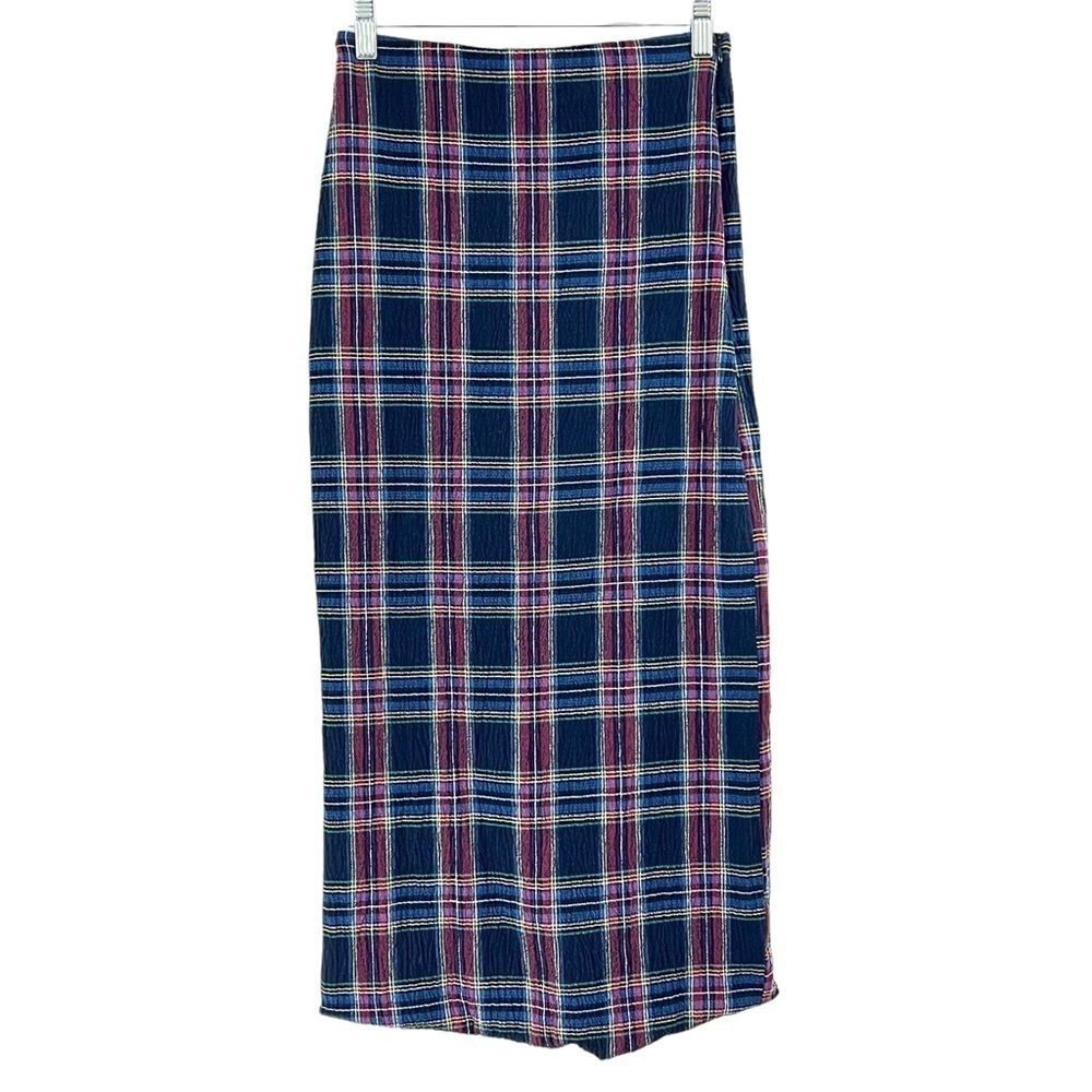 Zara Navy Blue Plaid Midi Skirt Extra Small - Picture 5 of 13